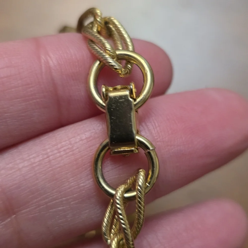 Vintage Gold-Tone Charm Bracelet with Green and Multicolor Gem Accents - Picture 13 of 14